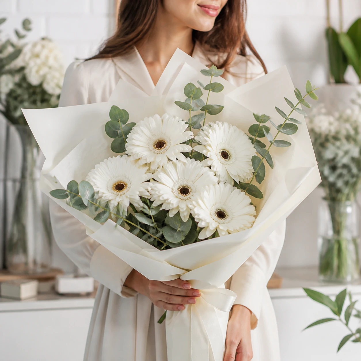 Beyaz Gerbera Sadelik Buketi
